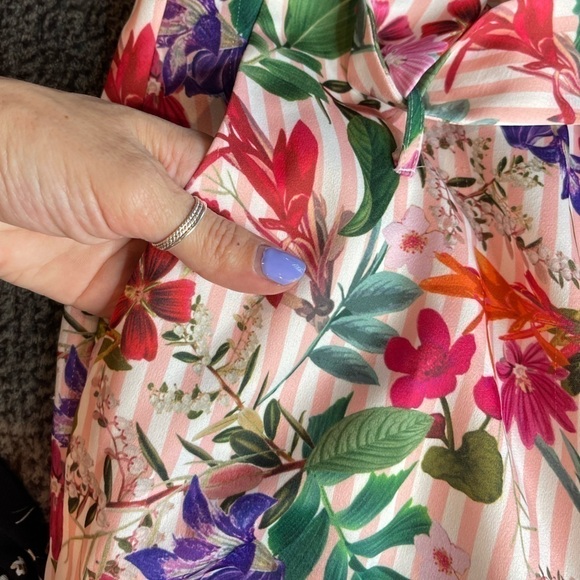 Gianni & Bini Striped Floral Wide Leg Belted pants spring summer size 8 - Picture 8 of 13